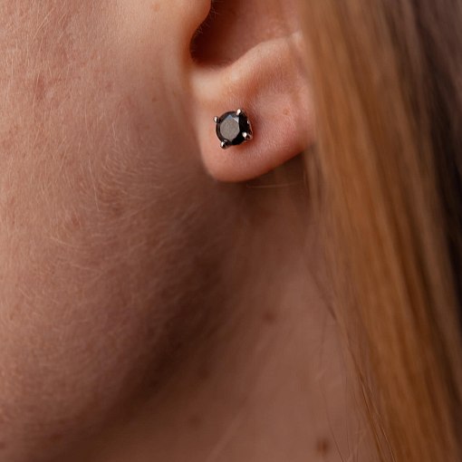 Золотые серьги-пусеты с черными фианитами с06233ч 4