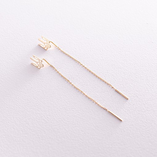 Серьги - протяжки "Герб Украины - Тризуб" (желтое золото) с08095