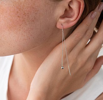 Серьги "Шарики" в белом золоте на цепочке с07985 №5