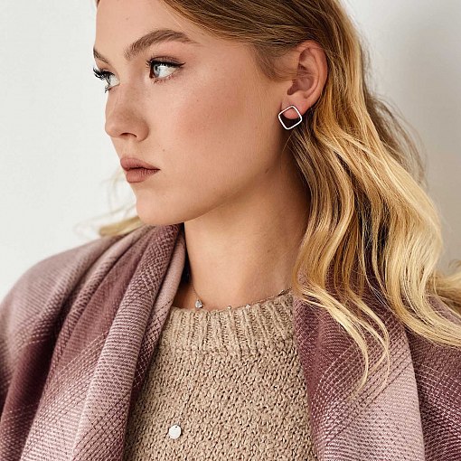 Серьги - пусеты "Ромбы" в белом золоте с06981 7