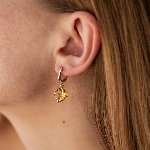 Золотые серьги "Влечение" с цитрином с08526 4