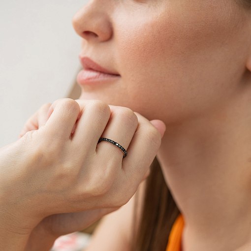 Золота каблучка з доріжкою чорних діамантів кб0618gm 2