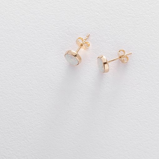 Золотые серьги-пусеты "Сияние" (синт. опал) 5 мм с06329 3