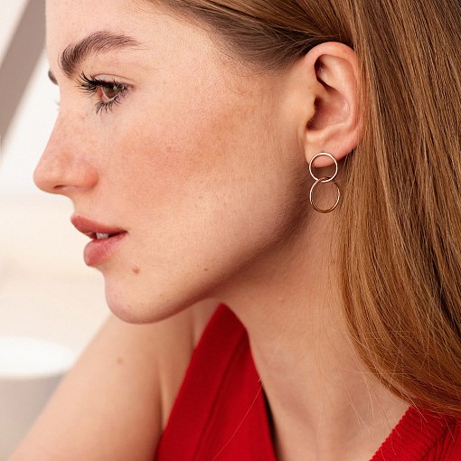 Серьги-пусеты "Кольца" в красном золоте с08894 3