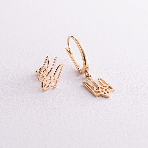 Асимметричные серьги "Герб Украины - Тризуб" (желтое золото) с08694