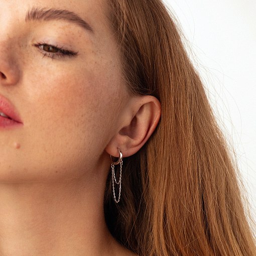 Серьги - кольца с цепочками в белом золоте с08919 2