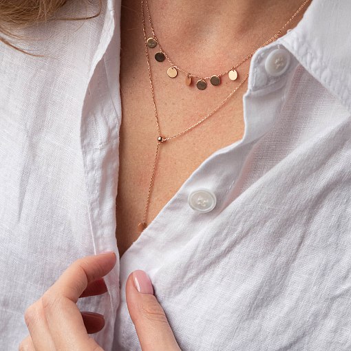 Двойное колье - галстук "Монетки" в красном золоте кол02284 11