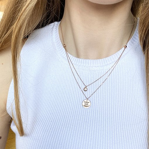 Подвійне золоте кольє з монеткою і фіанітом (можливе гравіювання) кол01573 3