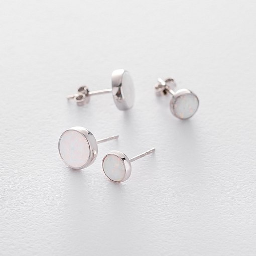 Золотые серьги-пусеты "Сияние" (синт. опал) 5 мм с05476 3