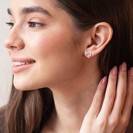 Серьги - пусеты "Сердечки" в белом золоте с08170 8