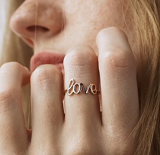 Кольцо "Love" в красном золоте к07092 №3