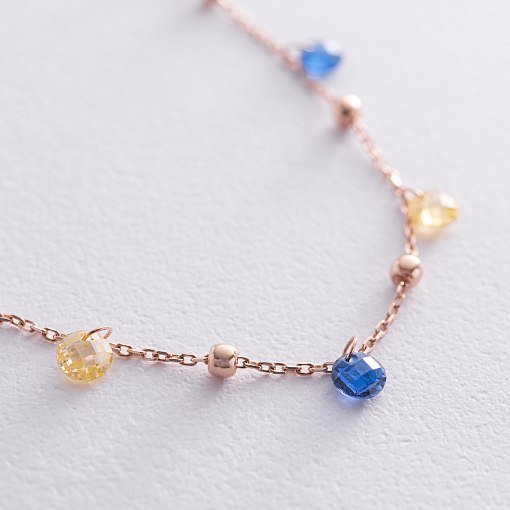 Золотой браслет "Независимая" с шариками (синие и желтые фианиты) б05326 5