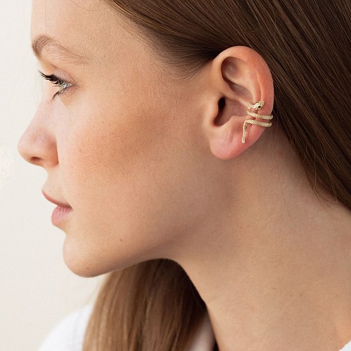 Серьга - каффа "Змея" в желтом золоте с08667 2