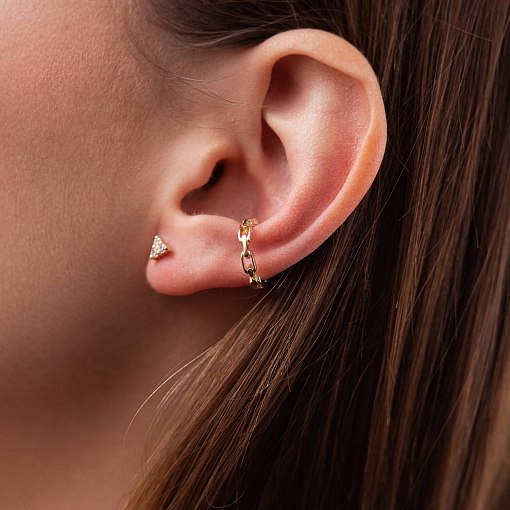 Золотые серьги - пусеты "Треугольники" с фианитами с07700 13