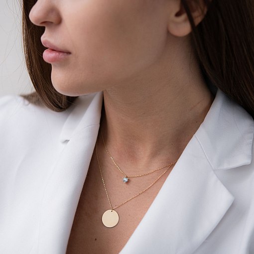 Колье с фианитом в желтом золоте (возможна гравировка) кол01785 3