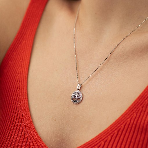 Кулон "Древо жизни" с фианитами (белое золото) п03820 2
