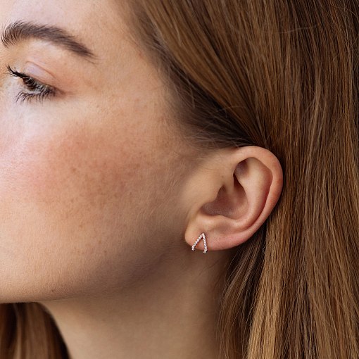 Серьги - пусеты "Акцент" с фианитами (красное золото) с08473 2