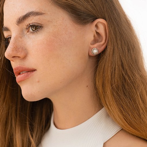 Золотые серьги - пусеты с жемчугом с09079 2