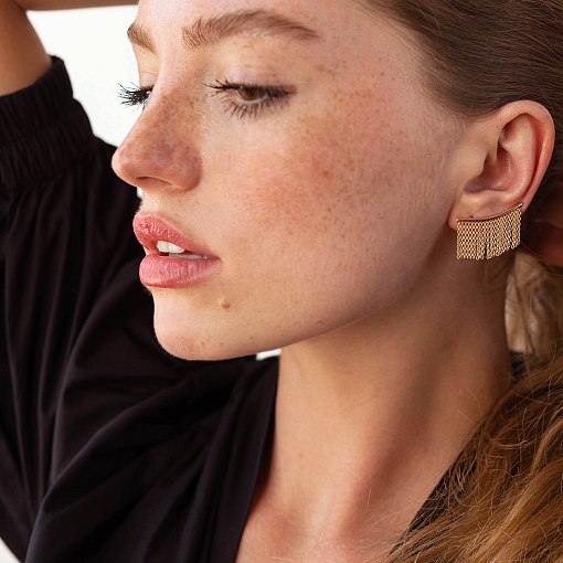 Золотые серьги - клаймберы "Камилла" с цепочками с07965 3