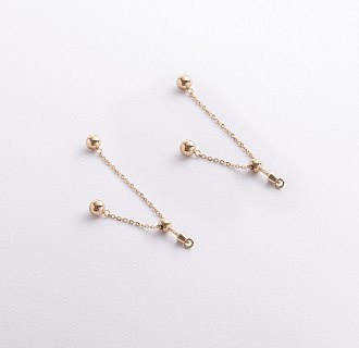 Серьги - пусеты с шариками на цепочке (желтое золото) 580142м №3