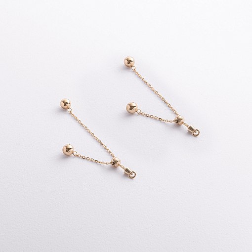 Серьги - пусеты с шариками на цепочке (желтое золото) 580142м 3