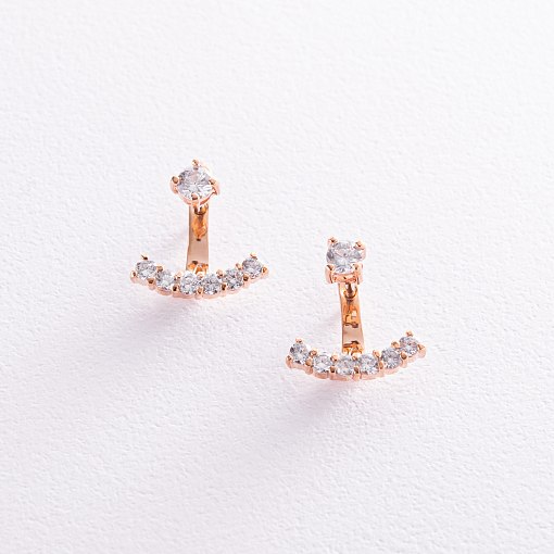 Серьги - джекеты в красном золоте (фианиты) с04110 4