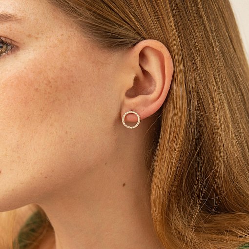 Серьги - пусеты "Круговорот" с фианитами 1.2 см (желтое золото) с08399 9