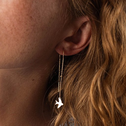 Серьги - протяжки "Ласточки" в желтом золоте с08051 2