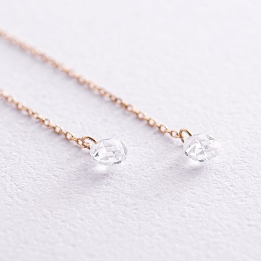 Серьги - пусеты "Фианит на цепочке" в желтом золоте с08021 5