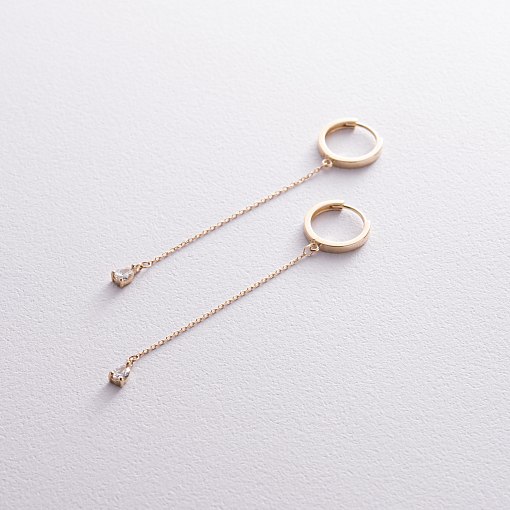 Серьги - кольца "Капельки"  с фианитами (желтое золото) с08352 7