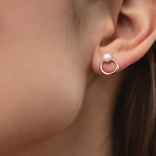 Серьги - пусеты "Круговорот" с жемчугом (красное золото) с08229 8