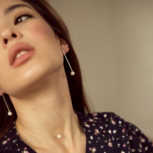 Серьги "Грация" в белом золоте с жемчугом с06932 5