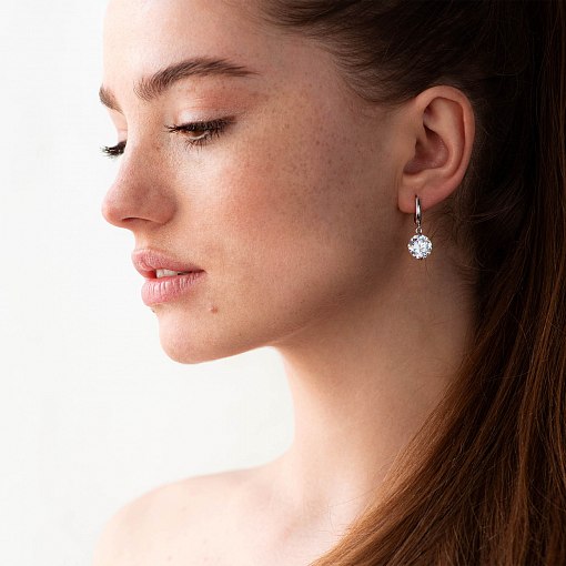 Серьги "Влечение" в белом золоте (фианит) с05748 3