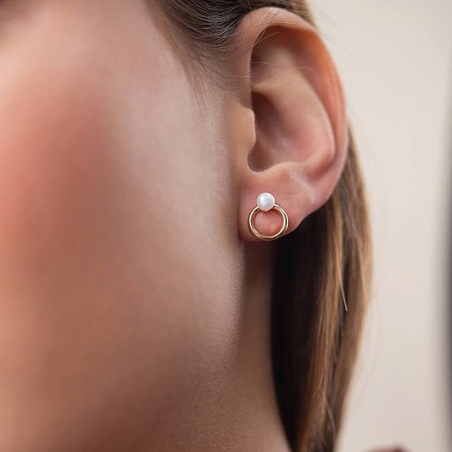 Серьги - пусеты "Круговорот" с жемчугом (красное золото) с08229 6