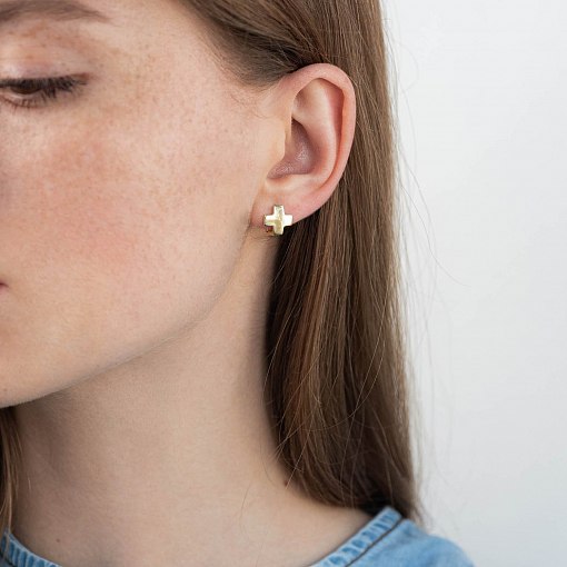 Серьги "Крестики" (желтое золото) с06954 2