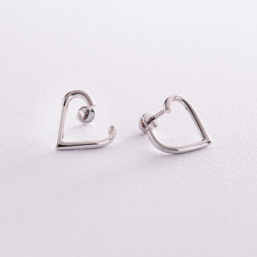 Серьги - пусеты "Сердечки" в белом золоте с08089 4