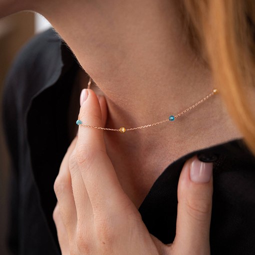 Колье "Вільна" в красном золоте (голубые и желтые фианиты) кол02249 2