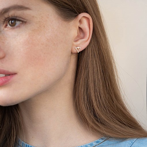 Серьги-пусеты "Треугольники" (красное золото) с06973 3