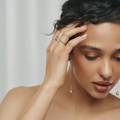 Серьги - пусеты "Margo" с шариками на цепочке (желтое золото) с08240 8