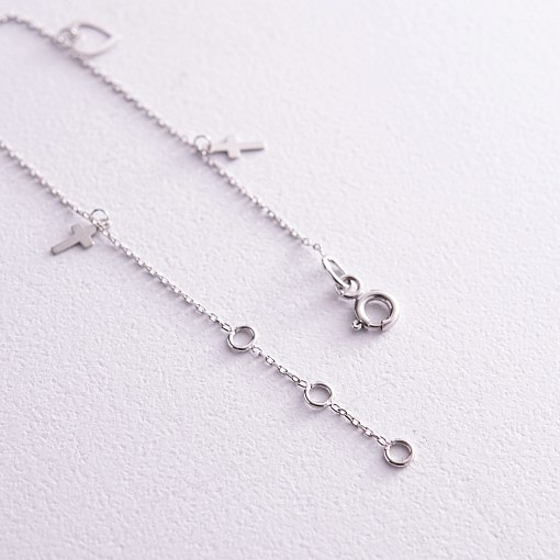 Браслет "Сердечки и крестики" на ногу (белое золото) б04836 4