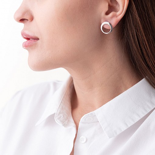 Серьги - пусеты "Орбита" в белом золоте с07347 3