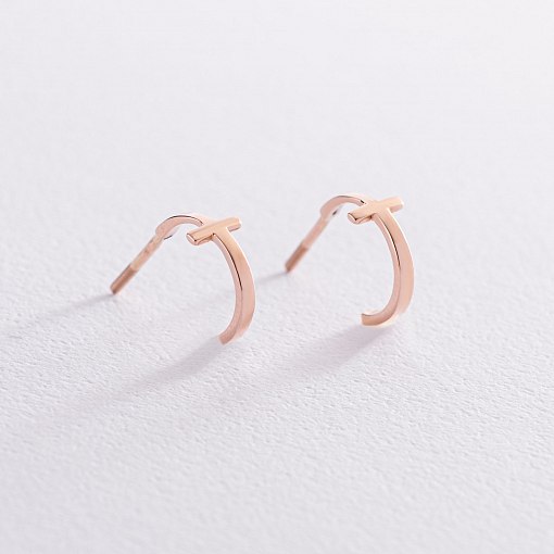 Серьги - пусеты "Крестики" в красном золоте с07006 5