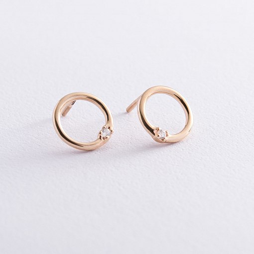 Серьги - пусеты "Удача" в красном золоте (фианиты) с06927