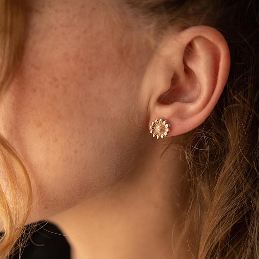 Серьги - пусеты "Подсолнухи" в красном золоте с08274 2