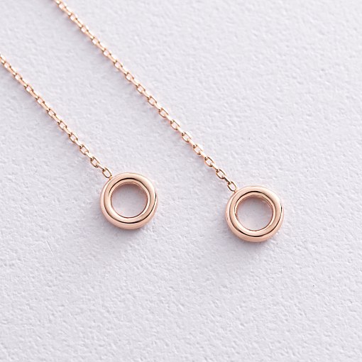 Серьги "Кружочки" на цепочке в красном золоте с07271 5