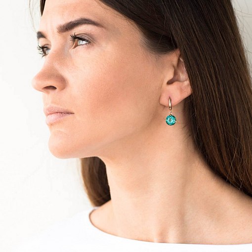 Золотые серьги "Влечение" с синтетическим турмалином с05298 5