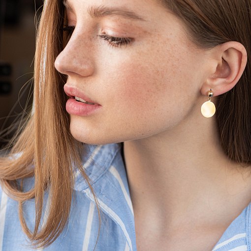 Cерьги-пусеты "Монетки" в желтом золоте с06991