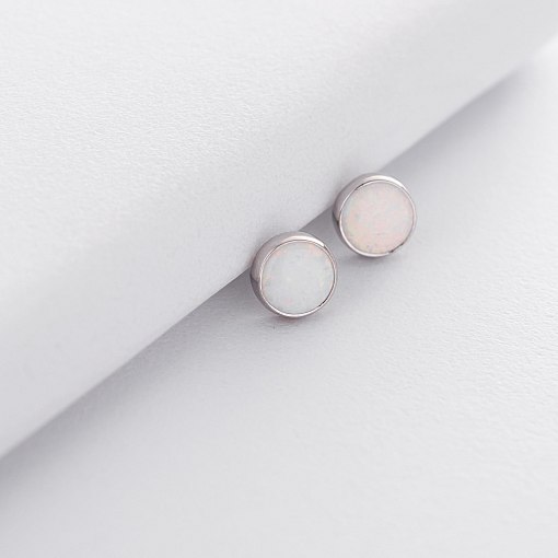 Золотые серьги-пусеты "Сияние" (синт. опал) 7 мм с05473 7