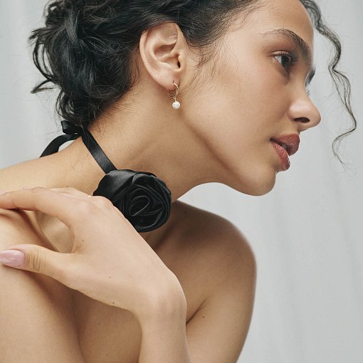 Серьги - кольца с жемчугом (желтое золото) с08359 9