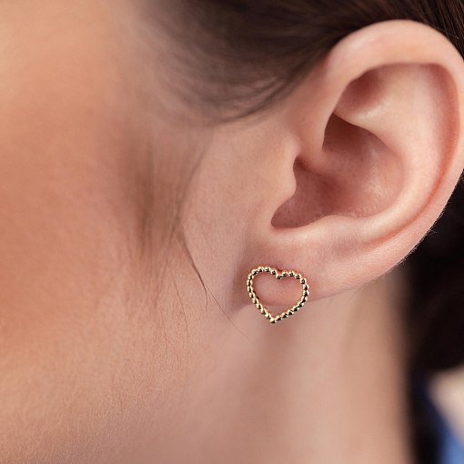 Серьги - пусеты "Сердечки" в желтом золоте с08444 4